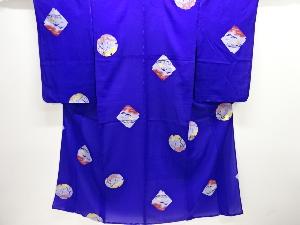 大正ロマン　小舟に人物模様織り出し夏お召着物